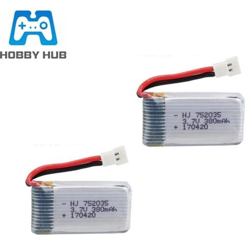 3.7V 380mAh 752035 Lipo battery For Hubsan X4 H107 H107L H107D JD385 JD388 RC Aircraft Multi-Rotors 2pcs
