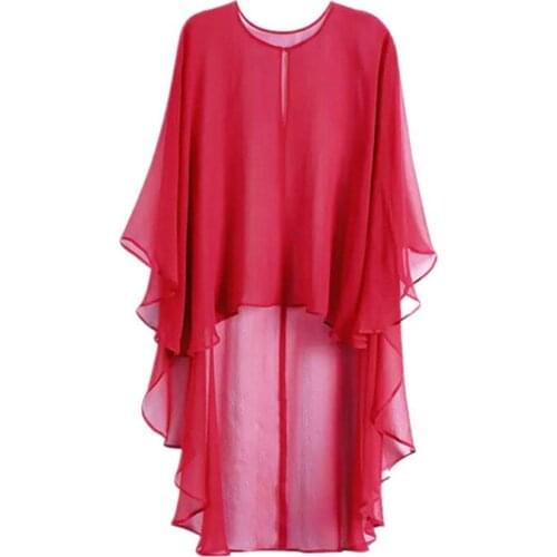 New 2020 Ukraine Summer and Autunm fashion Asymmetry shirts,candy color black white pink Red Blue chiffon Tops blouse