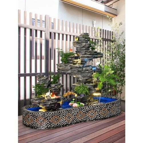 Zq Large Rockery Water Wheel Fountain Balcony Courtyard Fish Pond Landscape Decoration Humidifier Fortune