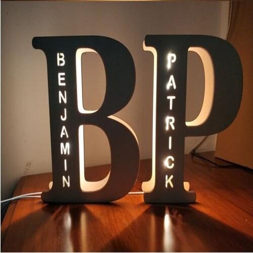 Wooden USB LED Night Light 24 Letter Personality Atmosphere Lamp Customized Set-up Decorative Lamp for Couple Baby Room Bedroom
