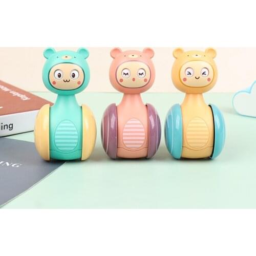 0-3Years Infant Tumbler Sliding Bell Rattle Baby Toys Cartoon Roly-poly Learning Education Toys for Kids Tumbler Mobile Bell Toy