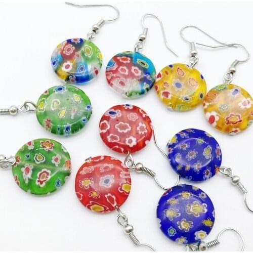 5 Pair Millefiori Glass Lampwork Murano Earrings 18mm FASHION mixed color