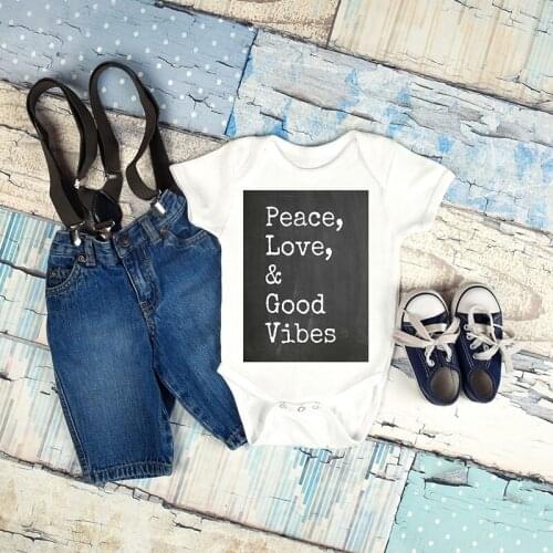 DERMSPE Summer Newborn Baby Boys Girls Cotton Short Sleeve Letter Peace Love Good Vibes Romper Jumpsuit Baby Clothes White