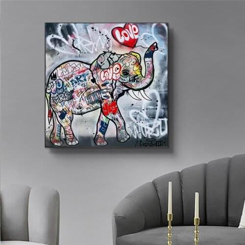 Graffiti Love Elephant Canvas Poster Prints Wall Art Picture Graffiti Cute Animal Painting Modern Kid Room Home Cuadros Decor