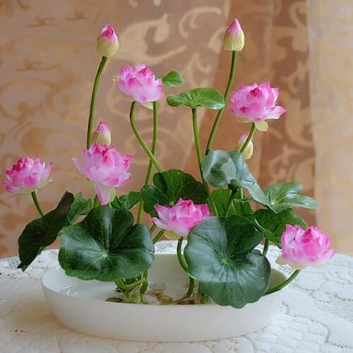 Artificial Simulation Mini silk lotus 4 colors Green plants decoration for Home hotel garden table decor