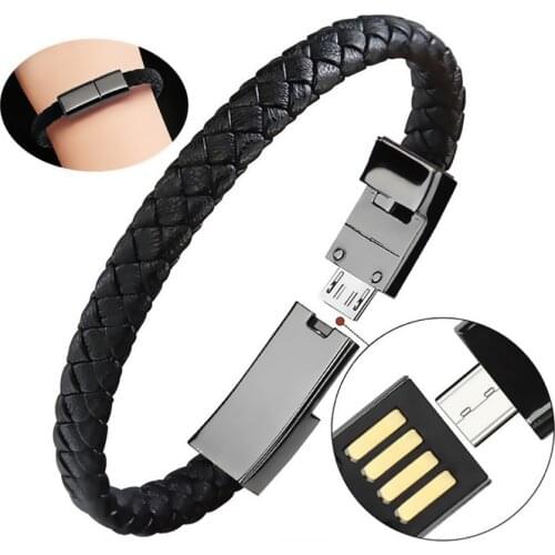 Micro USB Cable 2A Fast Charging Outdoor Leather Bracelet Data Sync Cable for iPhone Type C Android Charger Phone Usb Cable Wire