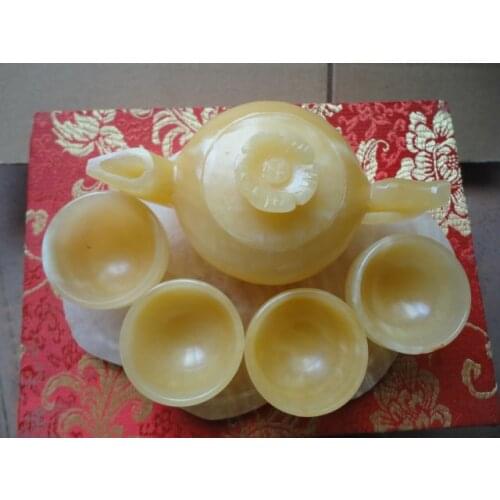 Chinese Natural Jade Hand Carving Kung Fu Tea Set 1 Pot 4 Cups