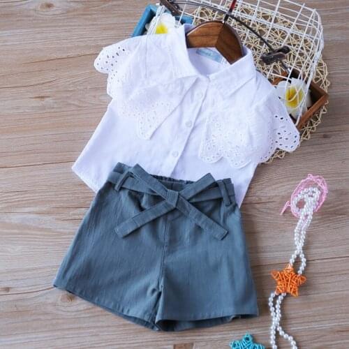 Clothing Set Girls Clothing New Solid Color Short Sleeve Denim Shorts Girls Clothing