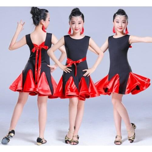 Girls Latin dance costume dance clothes children short-sleeved girls spring and summer ballet skirt Latin practice clothing