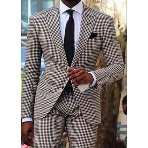 Groom Wear Tuxedos Notch Lapel Houndstooth Blazer Party Suit Business Suit Wedding Dresses Prom Dresses Peaky Blinders 2/3 Piece