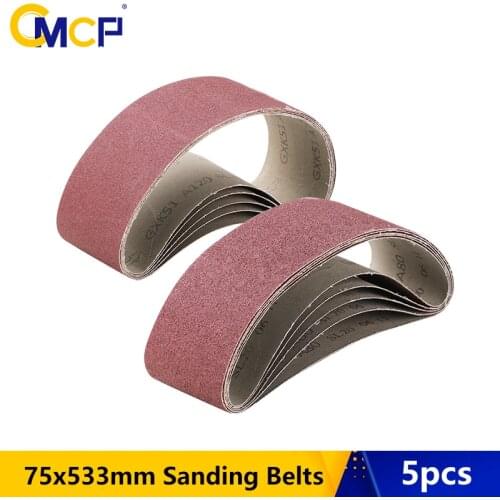 CMCP 5pcs Sanding Belts 75x533mm 40/60/80/120 Grit Sander File Belt Set Abrasive Tools Accessories