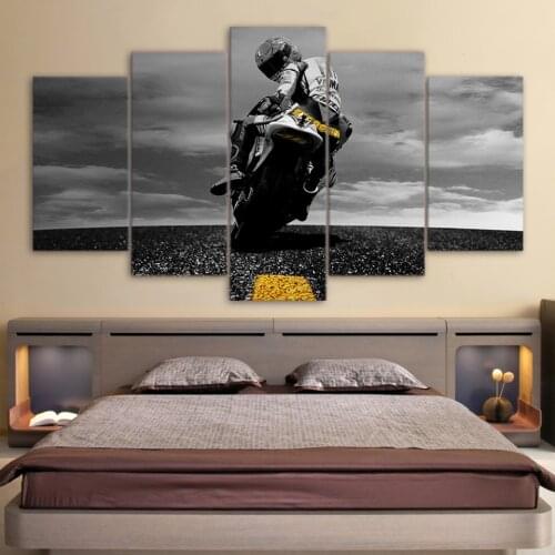 Modular Poster Painting Art Canvas Frame HD Printed Modern 5 Panel Motorcycle Racing Living Room Home Decor Wall Pictures
