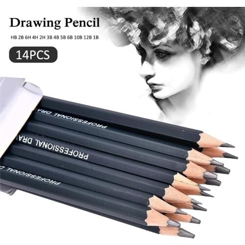 14pcs School Art Writing Supply Sketch and Drawing Pencil lapis Set HB 2B 6H 4H 2H 3B 4B 5B 6B 10B 12B 1B
