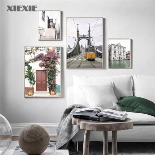 Bridge Venice City Flower Hot Air Balloon Wall Art Canvas Painting Nordic Posters and Prints Wall Pictures for Living Room Decor