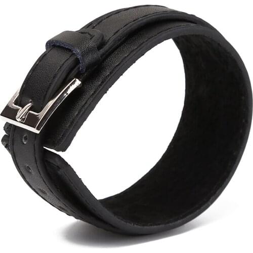 New Fashion Men Wide Genuine Leather Bracelet Brown Wide Cuff Bracelets & Bangles Vintage Punk Wristband Men Jewelry