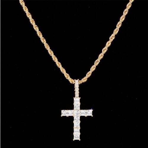 Hip Hop New Square Cross Pendant Necklace AAA Cubic Zirconia Mens Charm Necklace Jewelry Gift