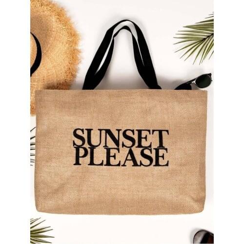 Printed Natural Jute Beach Shopping Women Bag Ecobag Hand Shoulder Storage Summer Reusable Sheet Plage Bolsa Playa Strandtasche