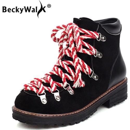 Casual Martin Boot Women Lace-up 2021 Autumn Winter Ankle Shoes Woman British Round Toe Low Heels Black Leather Shoes WSH3737