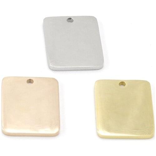 100% Stainless Steel Blank Rectangle Charm Pendant For Engrave Metal Rectangle Tag Mirror Polished Wholesale 20pcs