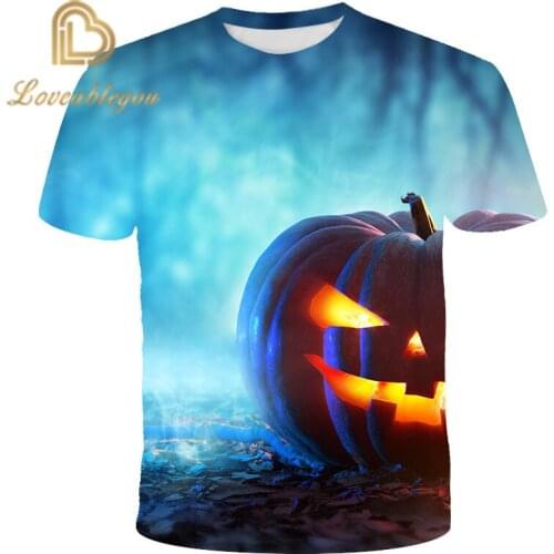 Plus Size Men Women Tshirts Short Sleeve Halloween Pumpkin Printed O-Neck Tops Tee T-Shirt Halloween Party Cosplay