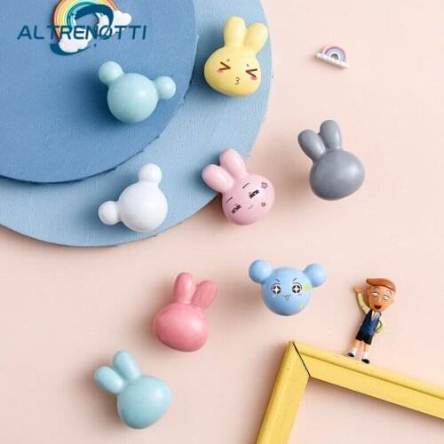 Rural Furniture Cabinet Ceramic Brass Handle Cute Rabbit Bear Colorful Knob Kids Room Kitchen Cupboard Drawer Wardrobe Hardware