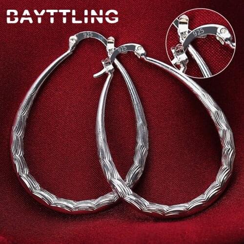 BAYTTLING 39MM 925 Sterling Silver Gold/Silver U Circle Wave Pattern Hoop Earrings For Women Fashion Statement Jewelry Gifts