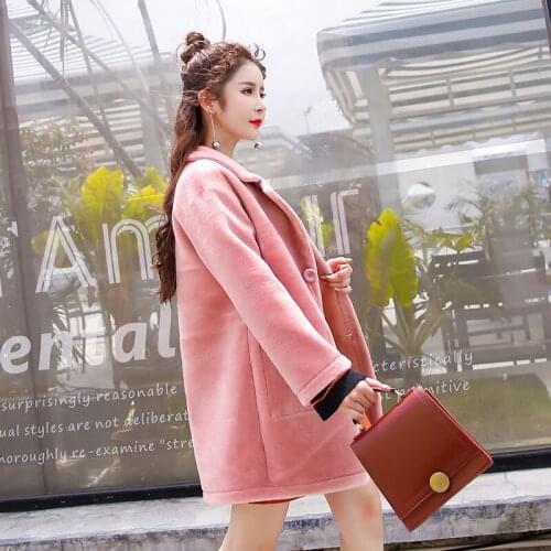Wool Fur Coat Real Women Pink Long Jacket Double-sided Wear Womens Winter Coats 2020 Korean PU Leather Jackets KJ224