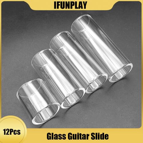 12pcs Glass Guitar Slide Finger Sliders 28/51/60/70mmx22mm Light-weight for Electric Stringed Guitar Professional Players