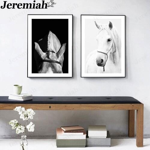 Modern Animal Canvas Painting White Dark Horse Fashion Poster Wall Art Nordic Corridor Room Decoration Gift