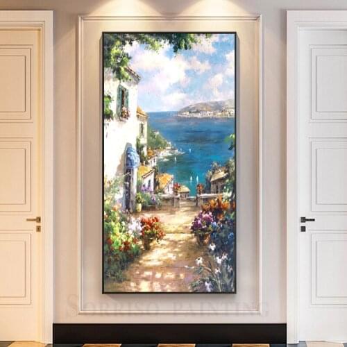 Mediterranean Scenery Corridor Wall Art Canvas Oil Painting Hallway Posters And Prints Pictures For Living Room Home Porch Decor