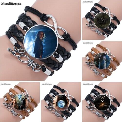 Mendittorosa City of Bones Vintage Cabochon Colorful Collar Multilayer Black/Brown Leather Bracelet Bangle For Women