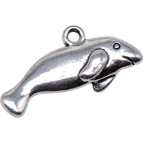 WYSIWYG 4pcs 24x11mm Manatee Charm Pendants For Jewelry Making Antique Silver Color Seal Pendants Charm Seal
