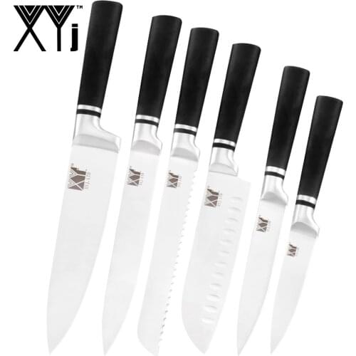 XYj Stainless Steel Cooking Knife Black Non Slip Handle Kitchen Knives Accessories Chef Slicing Bread Santoku UtilityFruit Knife