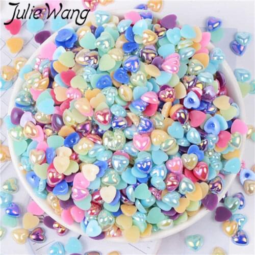 Julie Wang 500PCS 8mm Resin Heart Shape Cabochons Flatback Mixed Colors For Cabochon Tray Setting Jewelry Making Accessory