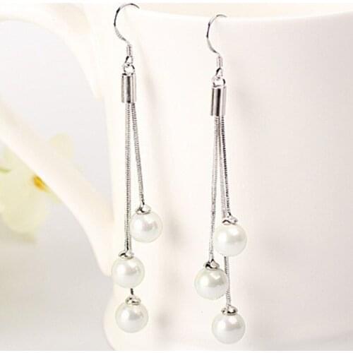 Pure Pearl 925 Sterling Silver Tassel Drop Earrings for Women Bridal Romantic Long Geometry Simple Fine Jewelry Dating Gift