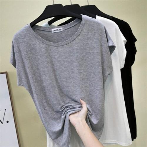 2021 New Pure Cotton Korea Summer T Shirt Women Loose Casual O-Neck Half Sleeve White Black Tee T-Shirts Womens Clothes Girls