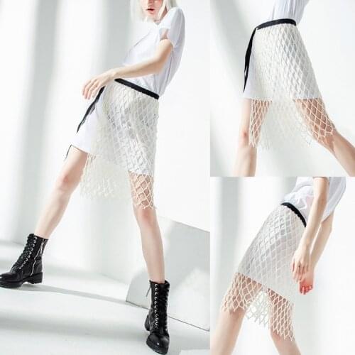 Women Boho Faux Pearl Beaded A-Line Skirt Waist Chain Lace-Up Layered Hollow Out Mesh Net Cover Up Sash Body Jewelry