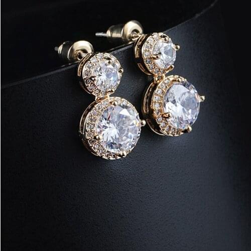 LADYCHIC Female Crystal Zircon Stone Stud Earrings Fashion Gold Silver Color Double Round Earring for Women Party Jewelry Gift