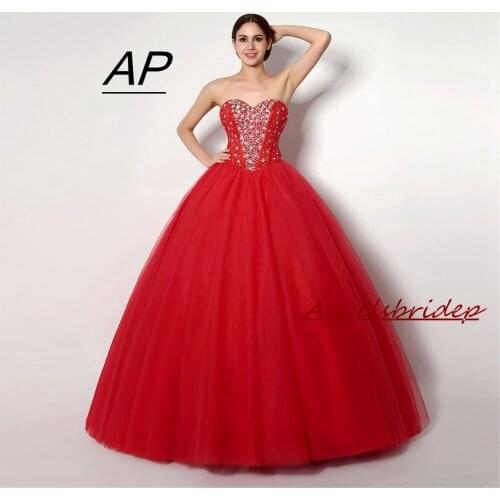 ANGELSBRIDEP Red Quinceanera Dress Sweet 16 Luxury Sweetheart Crystal Tulle Plus Size Vestido De Debutante Formal Pageant Gowns