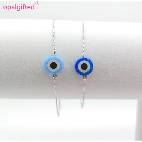 1pc/lot Free shipping 10mm Blue Synthetic Opal Turkey round evil eyes opal Bracelet with 925 Sterling Silver box chain for sale