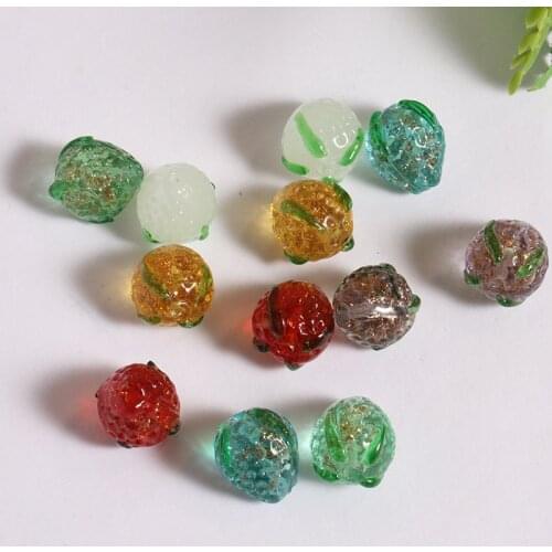 10Pcs 12MM Gold Leaves Glass Strawberry Beads For DIY Making Earrings Necklace Bracelet Jewelry Accessories Loose Beads