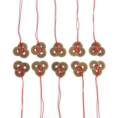 2Pcs/lot Chinese Feng Shui Coins Meaningful Fortune Coins Red Strings Wealth Lucky Coins