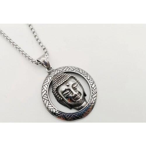 2019 new Vintage silver color stainless steel Buddha head pendant necklace Religious Buddhism necklace men women jewelry