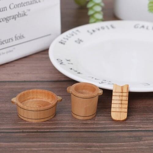 3Pcs/set 1:12 Dollhouse Miniatures Wooden Basin Wooden Barrel Furniture Doll Houses Accessories
