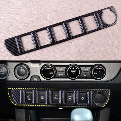 Car Black Carbon Fiber Style Interior Central Button Cover Trim Fit For Toyota Tacoma 2016 2017 2018 2019
