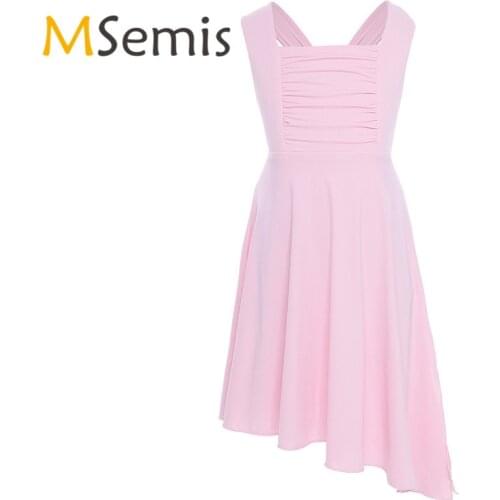 Girls Ballet Dress Gymnastics Dress Ballet Gymnastics Leotard Kids Tank Criss-cross Back Irregular Split Dance Ballerina Dress