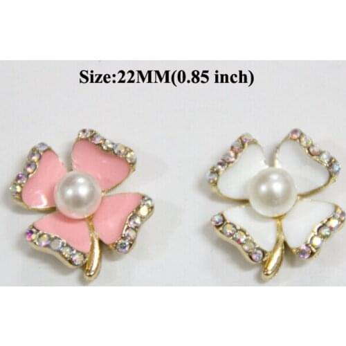 Free Shipping Wholesale 40pcs/lot 22mm Clover Rhinestone Flatback Button For Hair Flower Wedding Invitation LSFY021