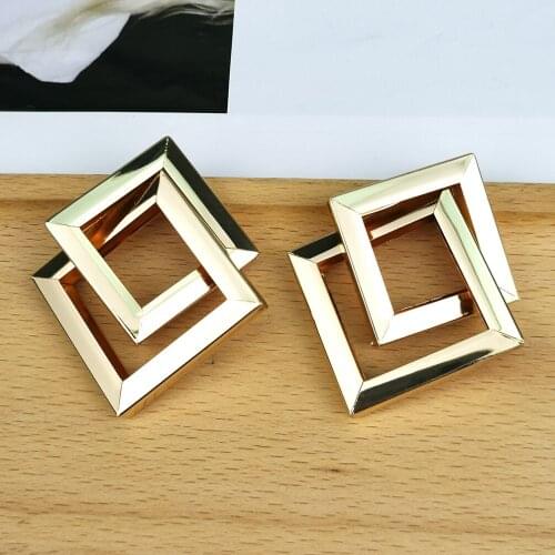 Square Big Stud Earrings Gold Color Metal Geometric Statement Earrings For Women Fashion Party Jewelry Accessorie UKMOC