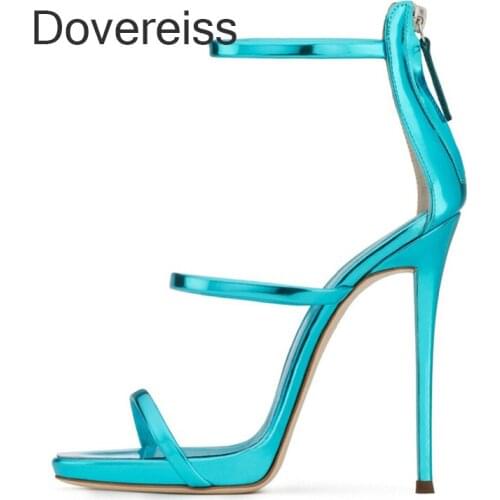 Summer Women New Fashion Sexy Clear Heels Pure Color Silver Back Zipper Narrow Band Stilettos Heels Sandals 44 45