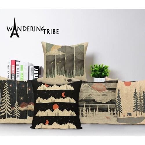 NEW Square colorful Home Cushion Decorative soft seat car Covers linen sunset cartoon scenery suit cushion night pillowcase